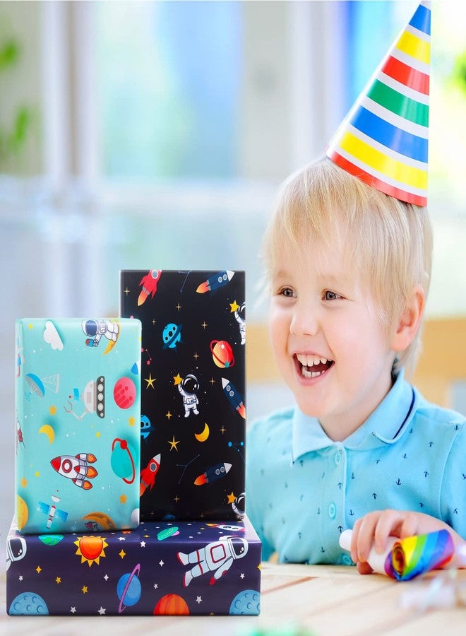 AirCool Birthday Wrapping Paper For Kids Girls Boys Women Men, Outer Space Design Wrapping Paper, 3 Designs Space Wrapping Paper 9 Sheets Folded Flat 19.7x27.6 inches per sheet - Image 4